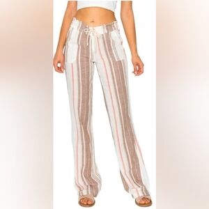 Striped Women's Linen Pants in White, Brown, And Peach